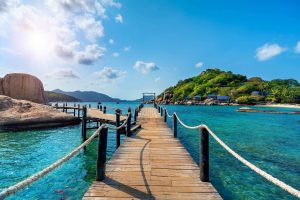 wooden bridge koh nangyuan island surat thani thailand